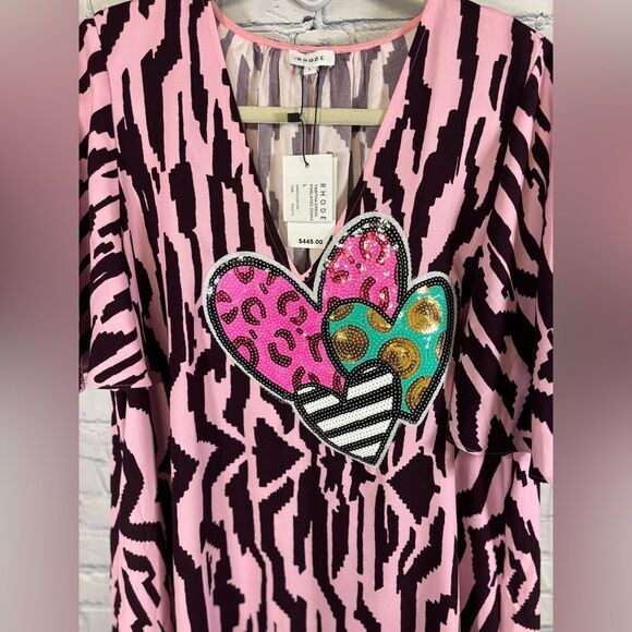 Rhode Tabitha Pink Purple Pixilated Zebra Print Hearts Applique Mini Dress S - Picture 6 of 15